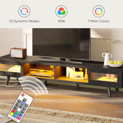 Mid Century Modern 75 Inch LED TV Stand with Sliding Doors, Black, view 8