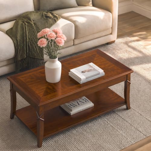 Solid Wood Coffee Table with Storage Shelf, view 5