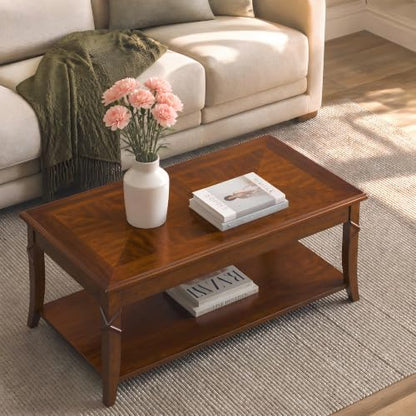 Solid Wood Coffee Table with Storage Shelf and Shimmering Tabletop, view 2