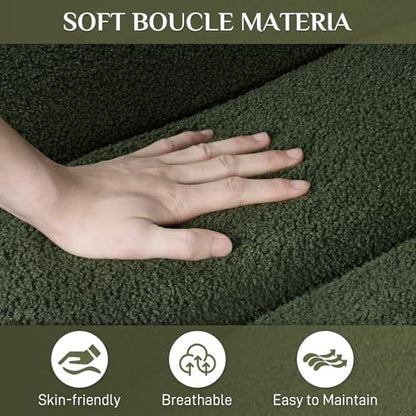 Boucle Cloud Sofa Couch, Comfy Upholstered Deep Seat Boucle Sofa, Cozy Modern 3 Seater Couch with 3 Pillows, Oversized Loveseat for Living Room Apartment Office, Olive Green
