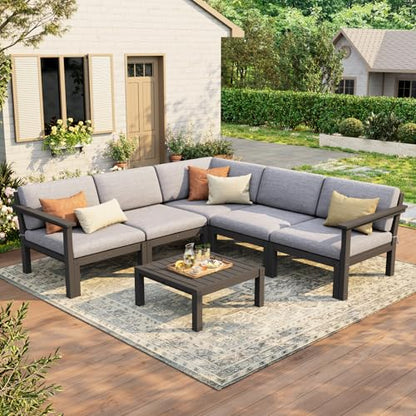 6-Piece Patio Sectional Sofa Set, Modular Outdoor Furniture Set - All-Weather Waterproof HIPS Frame & Quick-Dry Olefin Cushions, Black