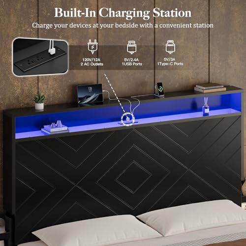 King Size Bed Frame with Bedside Storage & 4 Drawers, Black Walnut, view 7