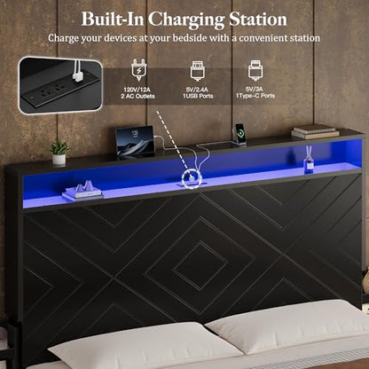 King Size Bed Frame with Bedside Storage & 4 Drawers, Black Walnut, view 7
