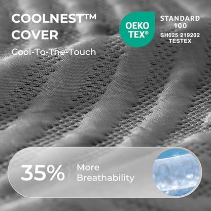 CoolNest 14 Inch King Size Mattress, Cooling King Memory Foam Mattress for Cool Night Sleep, 5-Zone Ergo Support for Pressure Relief, Medium, CertiPUR-US Certified