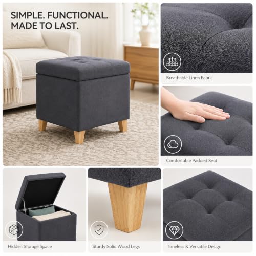 Tufted dark gray storage ottoman with lid and foot rest, view 5