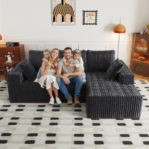 Cloud Boneless Sectional Couches with Oversized Chaise for Living Room, Modular L Shaped Couch with Deep Seat, Memory Foam Compressed 3 Seater Sofa for Apartment