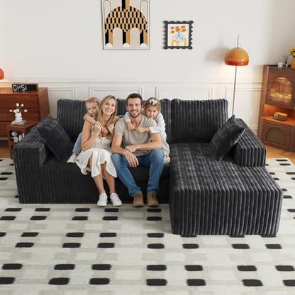 Cloud Boneless Sectional Couches with Oversized Chaise for Living Room, Modular L Shaped Couch with Deep Seat, Memory Foam Compressed 3 Seater Sofa for Apartment