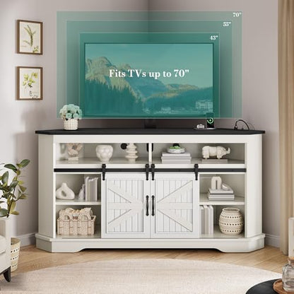 63" Corner Farmhouse TV Stand with Barn Door, Mount, White Black, view 4