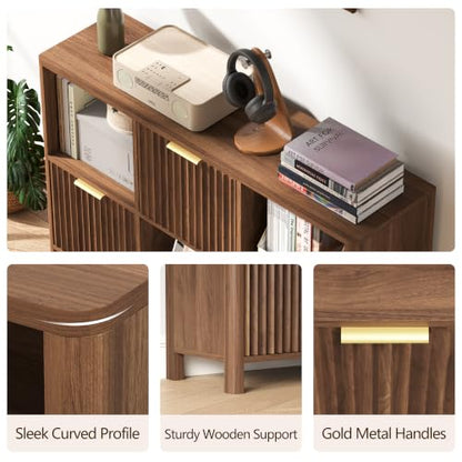 6 Cube Storage Organizer Fluted Bookcase with Reversible Door, view 5