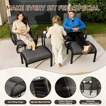 Patio Furniture Set, 5 Pieces Outdoor Swivel Rocker with Ottoman, High Back, Deep Seating with 5" Olefin Cushion, Patio Rocking Chairs for Porch, Backyard (Dark Grey)