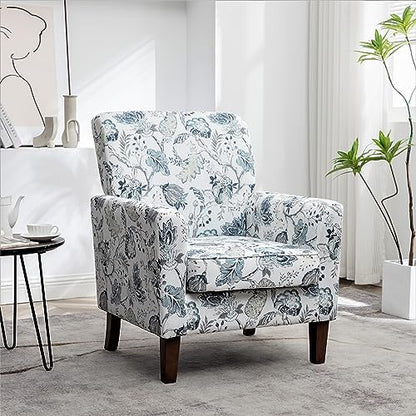 Contemporary Accent Arm Chair with Birch Wood Frame and Velvet Upholstery, Armchair for Office and Living Room Decor, Removable Cushions, 07 Printed Fabric