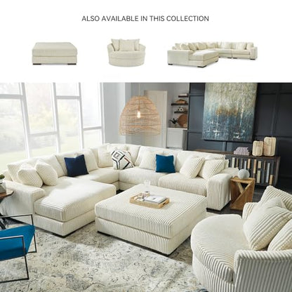 Signature Design by Ashley Lindyn 58-Inch Oversized Swivel Accent Chair, Ivory, Arrives Fully Assembled, Wide-Cord Polyester Velvet, Cozy Lounger for Living Room