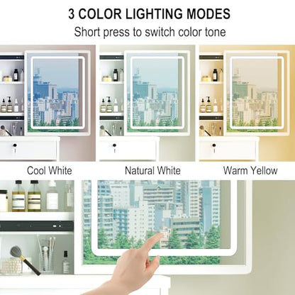 MONGMON Vanity Desk with Mirror and Lights, 3 Lighting Modes, view 4