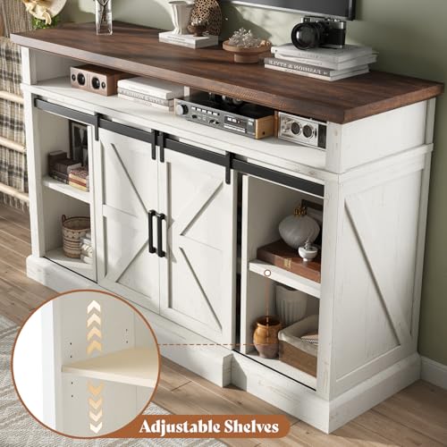 66" W Farmhouse TV Stand, Entertainment Center with Storage, White, view 5