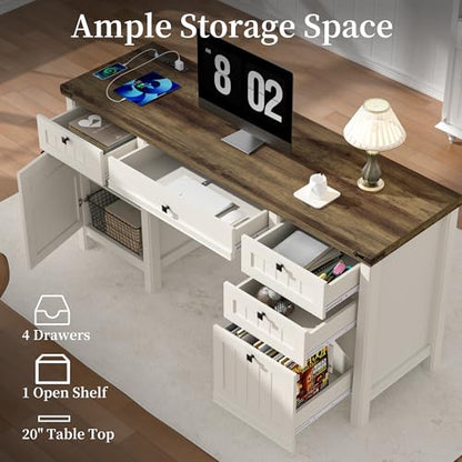 62" Executive Desk Home Office Desk with File Drawer & Cabinet, view 4