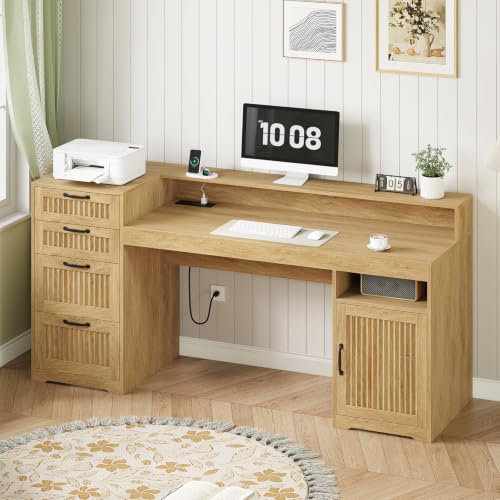 63" Fluted Computer Desk with 4 Drawers for Home Office, Bedroom, view 2