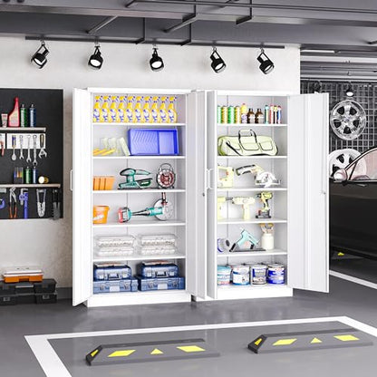 Metal Storage Cabinet with Lock,Tall White File Cabinet with 2 Doors and 5 Adjustable Shelves,Steel Storage Cabinets for Garage,Home Office,Pantry,School,Hospital