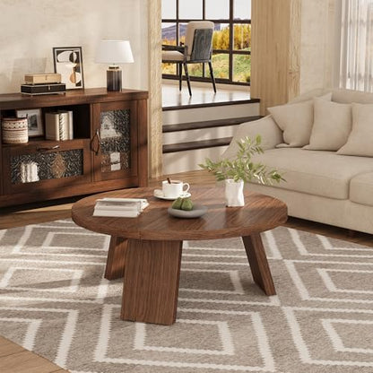 Farmhouse TV Stand, Inclined Legs Coffee Table, Set of 2, Brown, view 5