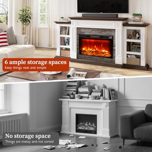 80" Fireplace TV Stand for TVs Up to 90 Inch, Electric Fireplace with Mantel, view 7