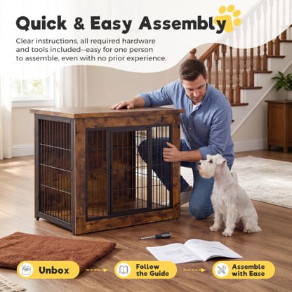 3-in-1 Wooden Dog Crate Furniture, Side Table & Kennel with Cushion, view 7