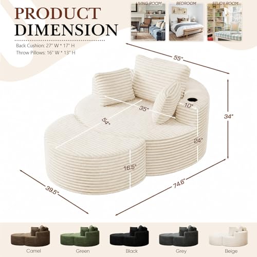 Oversized Round Chaise Longue Chair with Ottoman, view 3