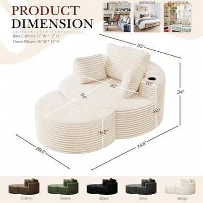 Oversized Round Chaise Longue Chair with Ottoman, view 3