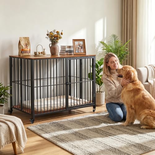 42.3" Large Dog Crate Furniture Foldable, Easy Assembly Dog Kennel Indoor, view 5