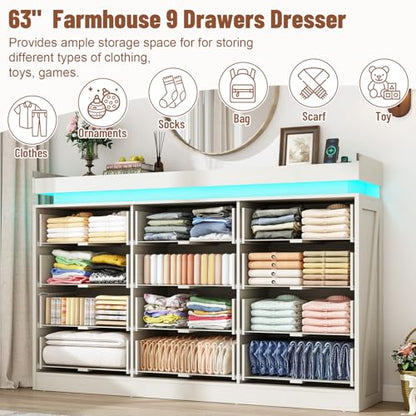 71" Wide 46" Tall Large Farmhouse 12 Drawers Dresser for Bedroom with LED Light, view 6
