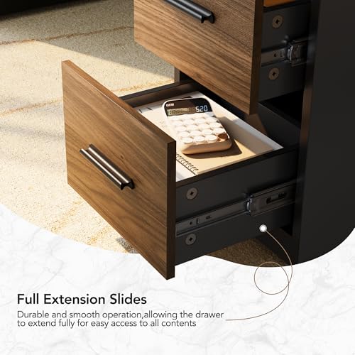 63 Inch L Shaped Standing Desk, Electric Executive Height Adjustable Desk with Storage Drawers, Reversible Design Computer Workstation for Home Office, Black Walnut