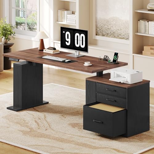 75.5 Inches Electric Standing Desk with Drawers Farmhouse Sit Stand Desk, view 2