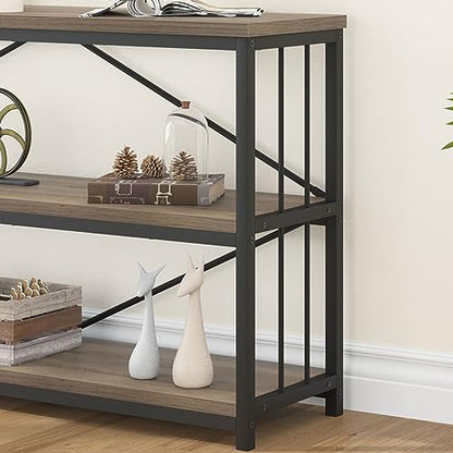 Industrial Console Table with Storage Shelf, Farmhouse Rustic Oak, 63 Inch