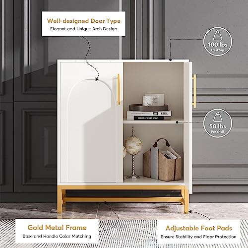 Modern Sideboards, Buffet Cabinet with 4 Doors and Adjustable Shelves (White), view 4