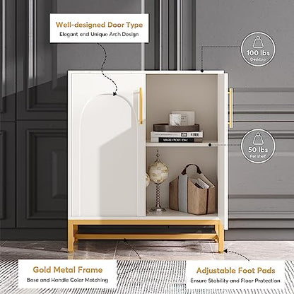 Modern Sideboards, Buffet Cabinet with 4 Doors and Adjustable Shelves (White), view 4