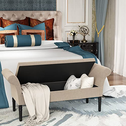 Modern Storage Bench Tufted Bed Bench Entryway Bench with Storage for Living Room Bedroom (Tan)