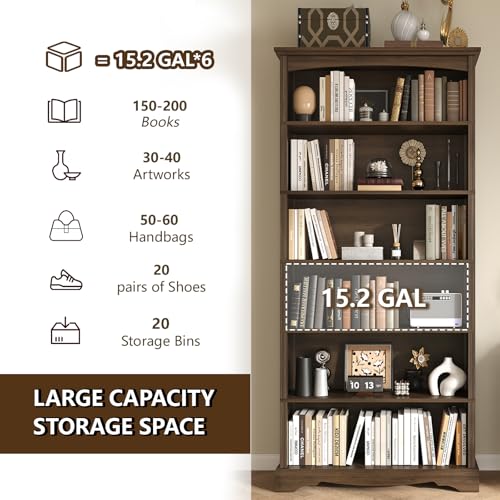 6-Tier Wooden Bookshelf, 76 Inch Tall Bookshelf with Storage, view 6