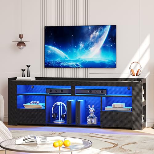71" TV Stand for 75 Inch TV, Carbon Fiber Entertainment Center, view 4