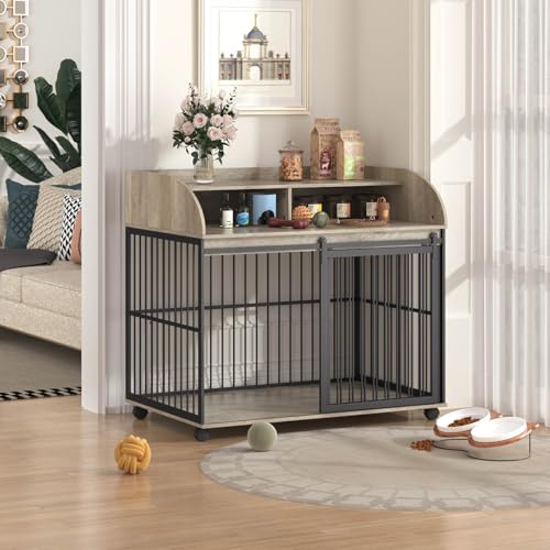 Medium Dog Crates, Farmhouse Table Dog Crate with Wheels & Lock, view 7