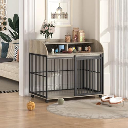 Medium Dog Crates, Farmhouse Table Dog Crate with Wheels & Lock, view 7