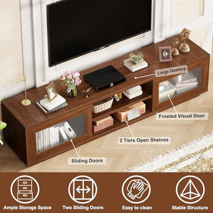 TV Stand for TVs up to 75", TV Cabinet with Storage, Walnut, 70 Inch, view 6
