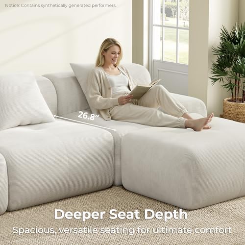 LumiCord 153.5" Tufted Modular Sectional Sofa, Modern U-Shaped Boneless Couch for Living Room, 26.8" Deep Seat, 18.1" High Seating, 15" Wide Armrest, Corduroy, Oatmeal Beige