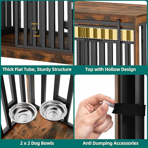 71" Double Dog Crate Furniture with 4 Dog Bowls, view 5