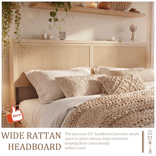 Natural Rattan King Bed Frame with Headboard, 4 Storage Drawers, view 6