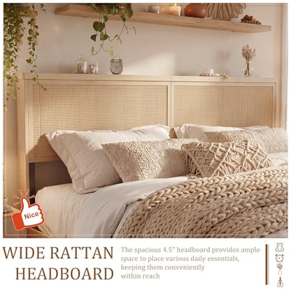 Natural Rattan King Bed Frame with Headboard, 4 Storage Drawers, view 6