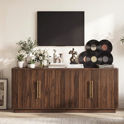 70" TV Stand for up to 80" TVs with 4 Fluted Doors, Natural Oak, view 8