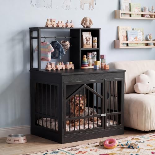 Dog Crate Furniture, Wooden Dog Kennel for Small Breed, Black, view 2