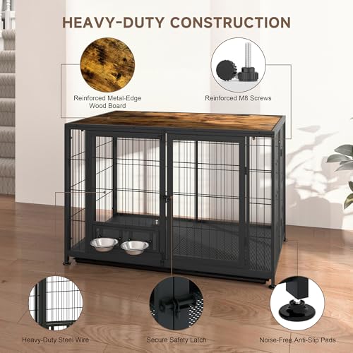 43.3" Heavy Duty Large Dog Crate with Wheels & Feeding Bowls, view 3