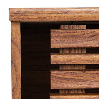 SAFAVIEH Aurelio TV Stand for up to 55" Flatscreen – Walnut Brown, 1 Sliding Door with Interior Storage and Open Shelves, Entertainment Media Console (MED9600A)
