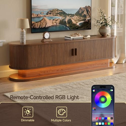 70" TV Stand up to 80 Inch with LED Lights and Power Outlet, Walnut, view 5