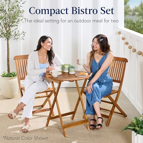 Best Choice Products 3-Piece Acacia Wood Bistro Set, Folding Patio Furniture for Backyard, Balcony, Deck w/ 2 Chairs, Round Coffee Table, Teak Finish - Charcoal