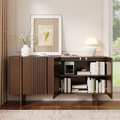 63" Fluted Sideboard Cabinet with Storage Adjustable Shelves Walnut, view 6